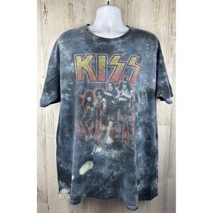 Liquid Blue KISS Hotter Than Hell Distressed Tie Dye T-Shirt XL (24”x32”)